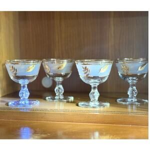 Vintage Libbey Golden Foliage Champagne/Tall Sherbet set of 4 MCM glassware